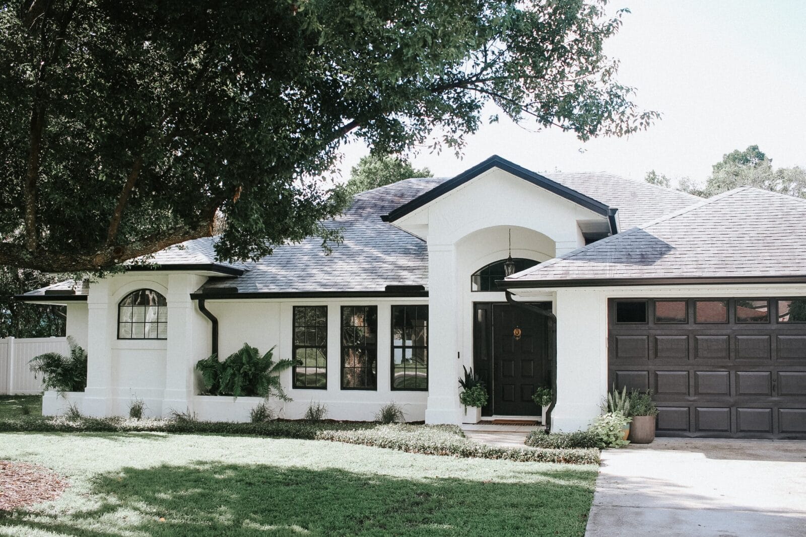 ranch house with black window exterior 