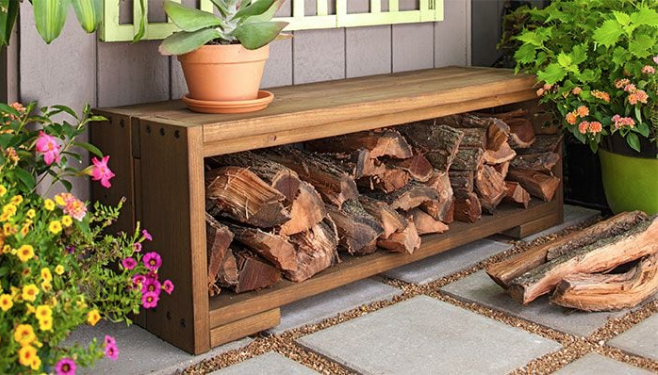 wood bench with storage