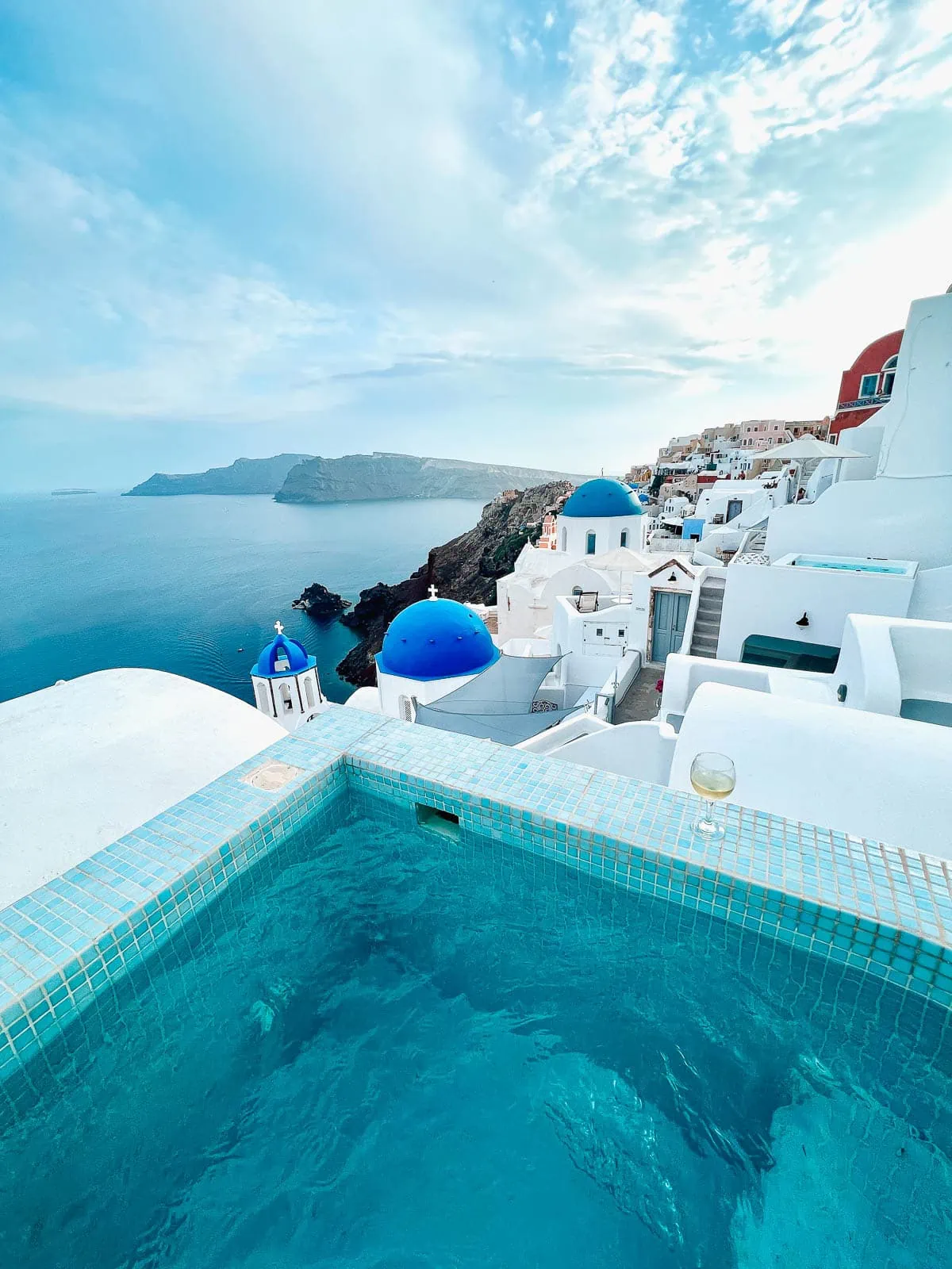 airbnb rental in oia Santorini with blue dome view and private pool 