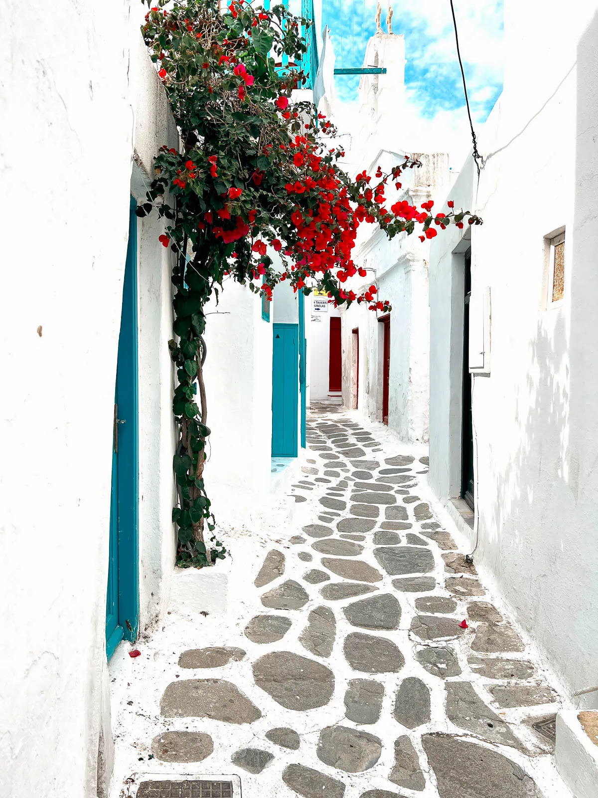 walking through the cobblestone streets of Mykonos 