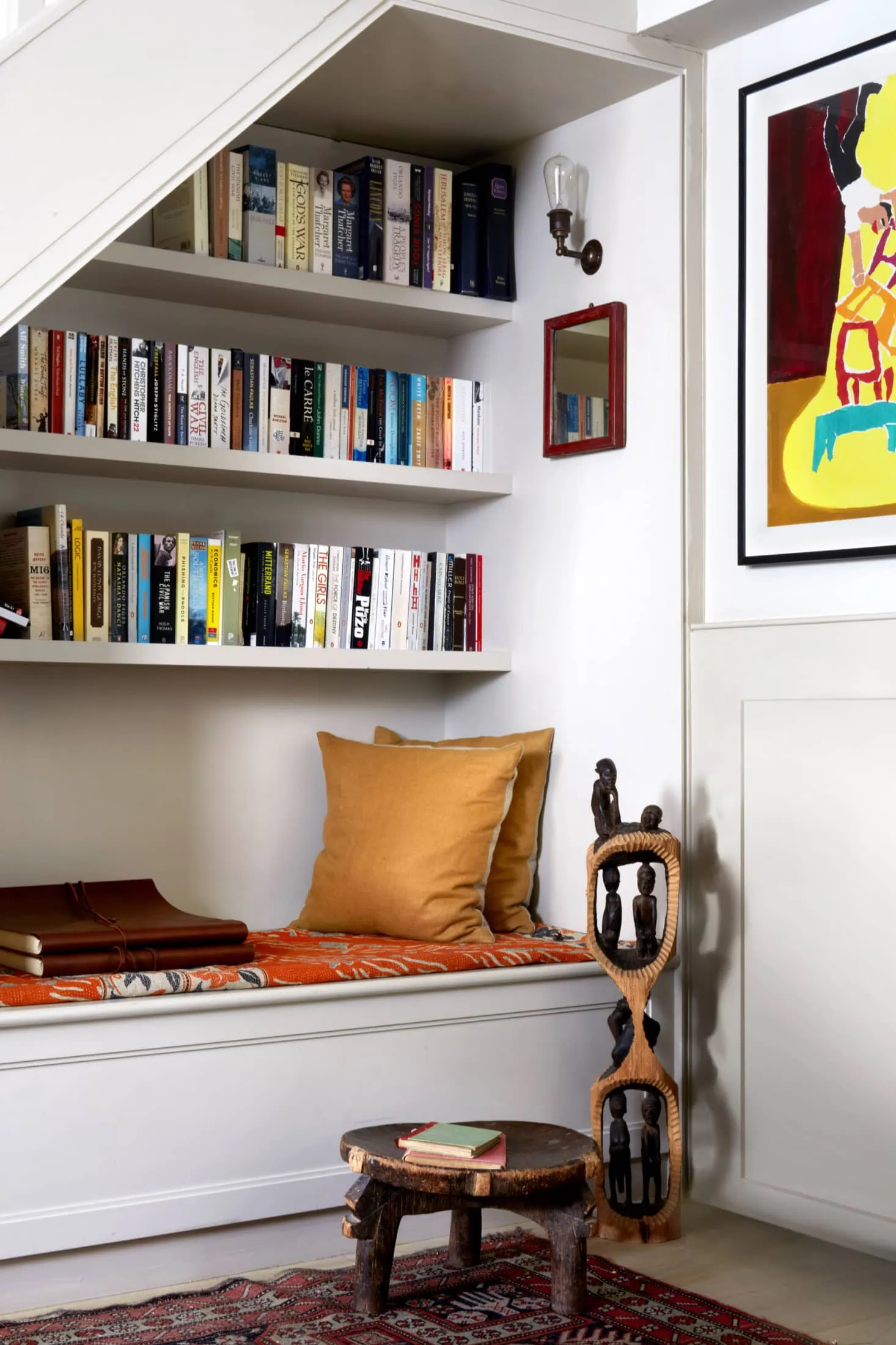 reading nook under stairs built in 