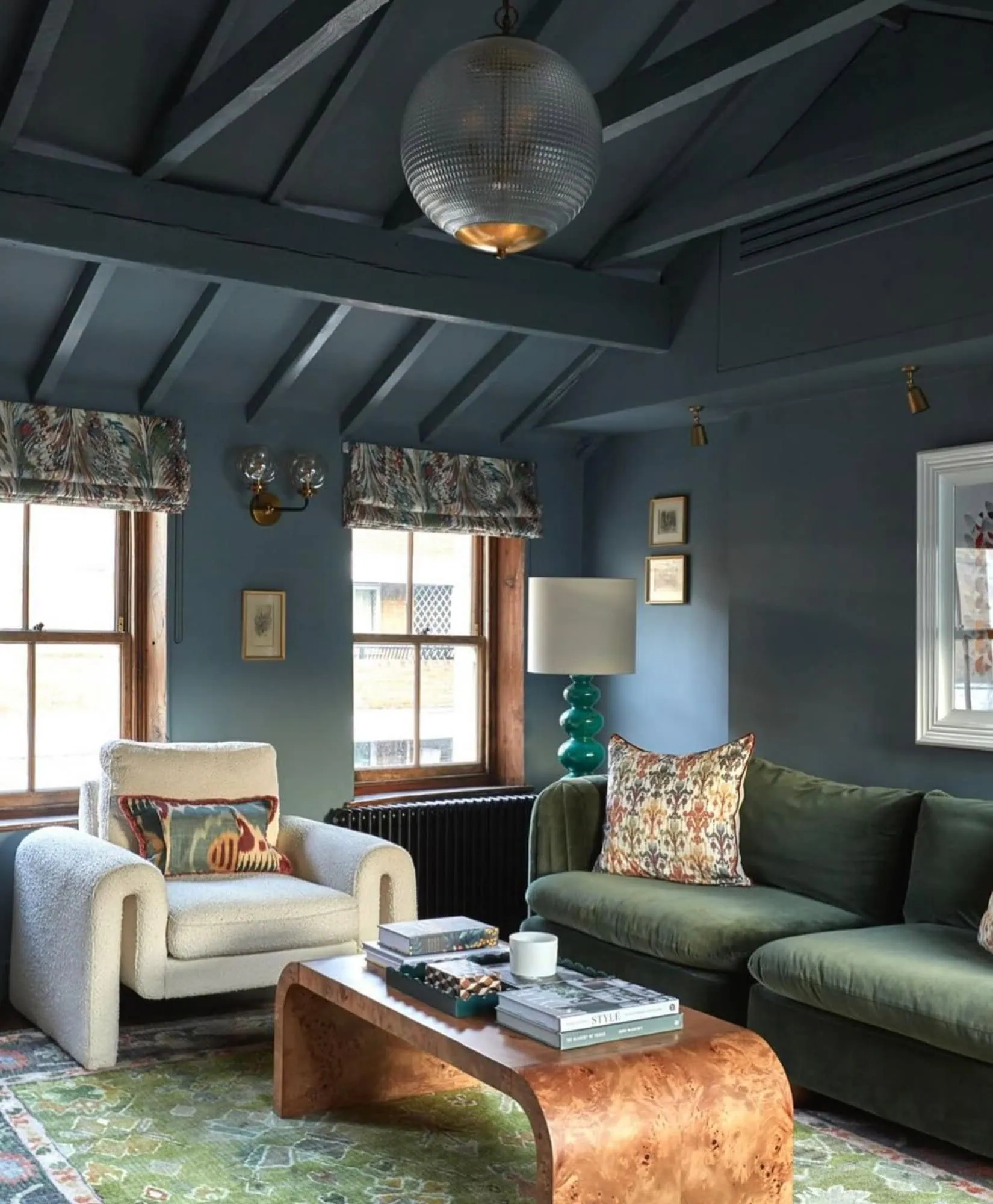 Color drenched navy blue room and other colored ceilings inspiration to check out 