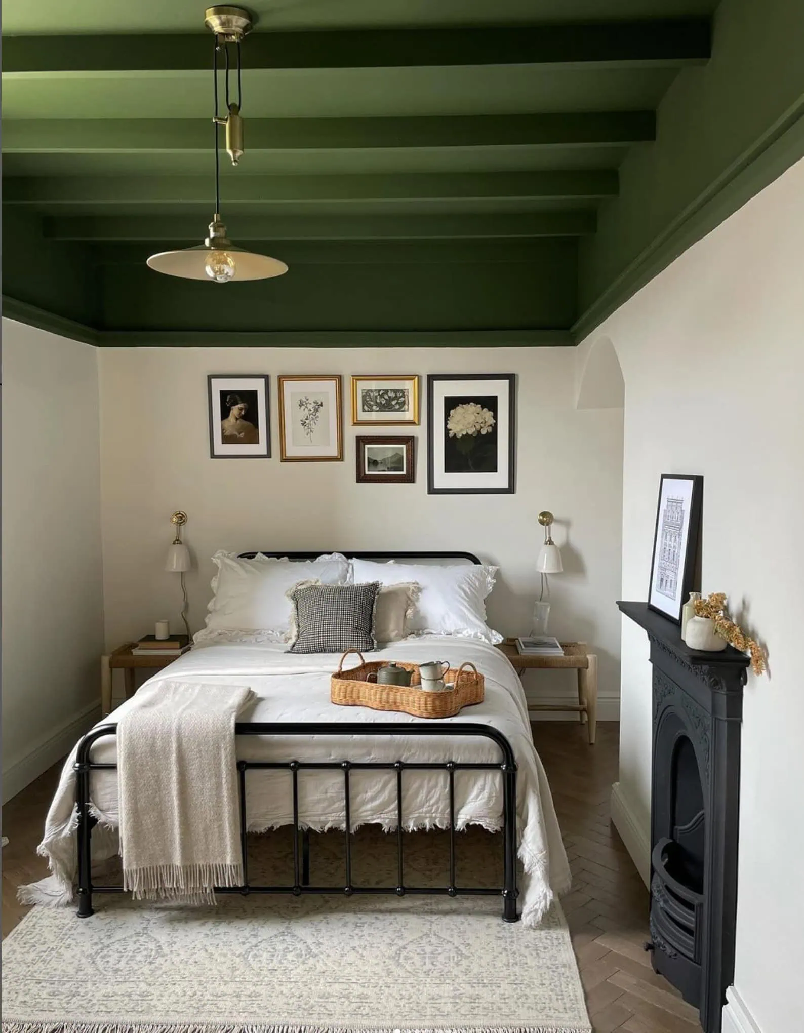 Green Ceiling with Painted Beams