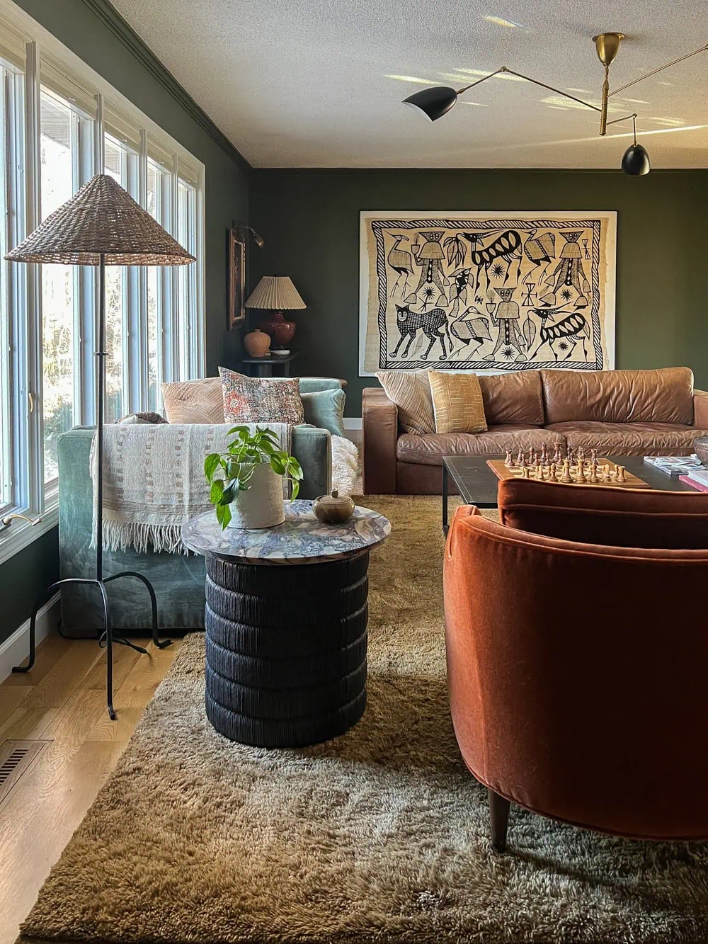 floor lamp with conical rattan shade