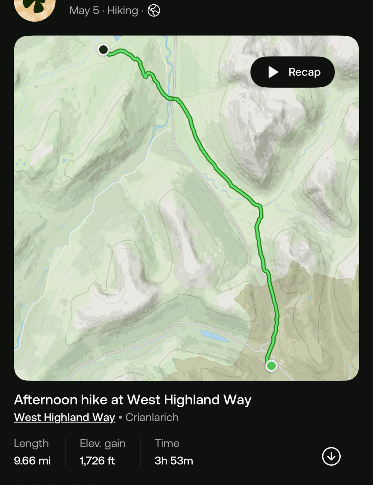 Tyndrum to Inveroran (9.5 miles) All Trails tracked hike